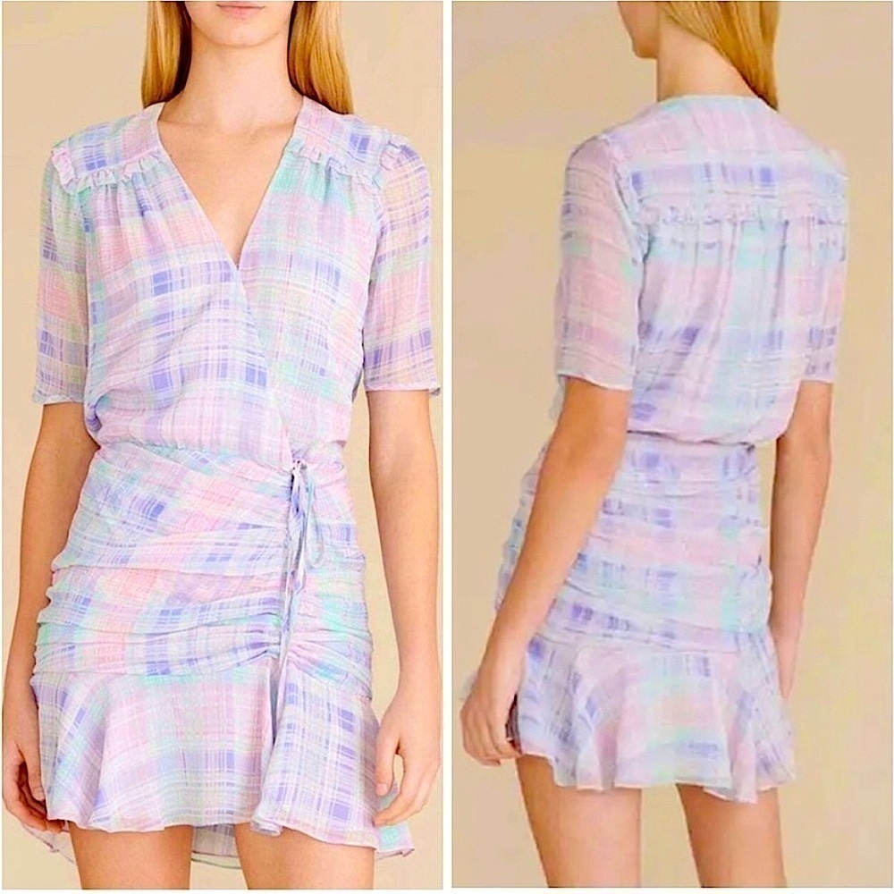 Veronica Beard Dakota Plaid Silk Mini Dress Lilac